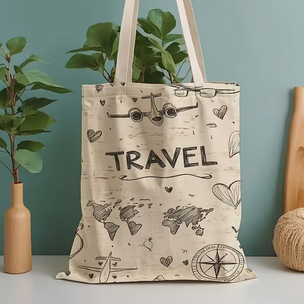 Travel-Themed Tote Bag – Double-Sided Printed Design